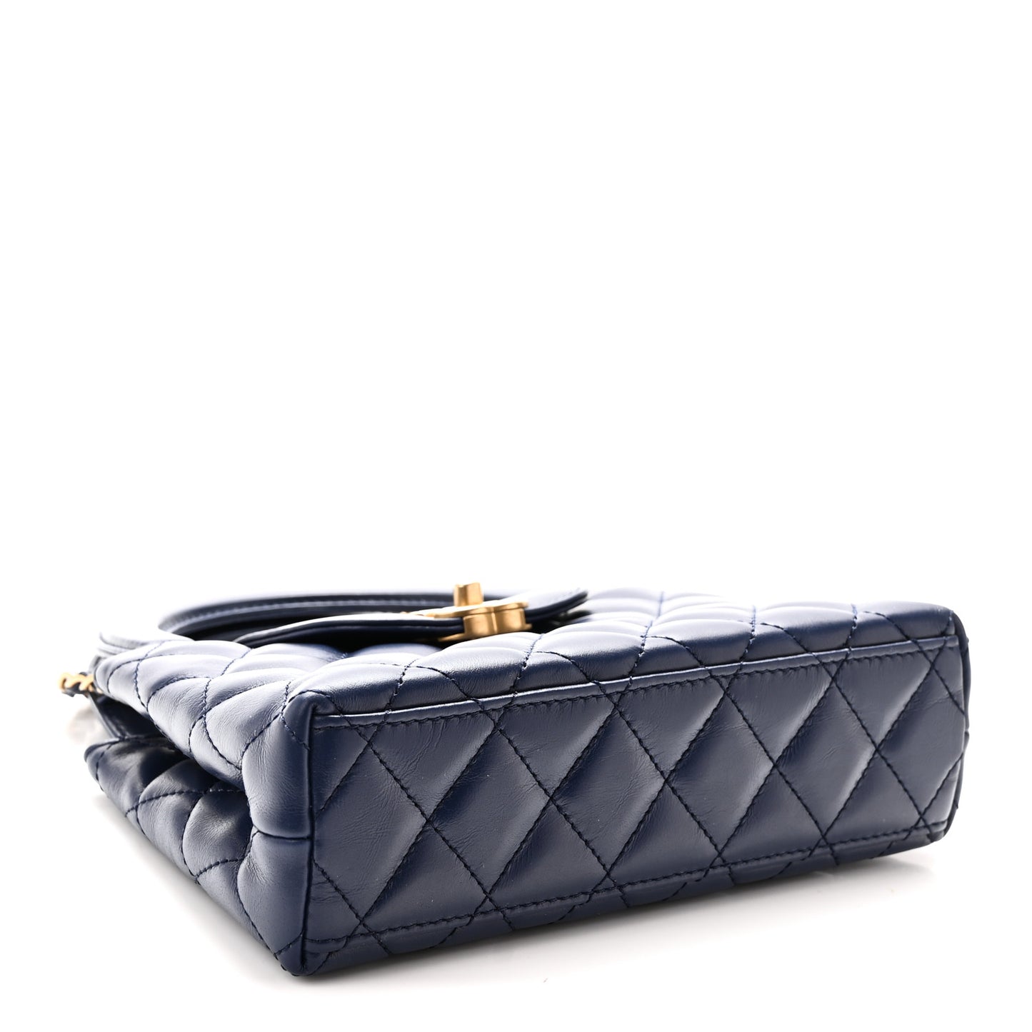 Shiny Aged Calfskin Quilted Nano Kelly Shopper Dark Blue