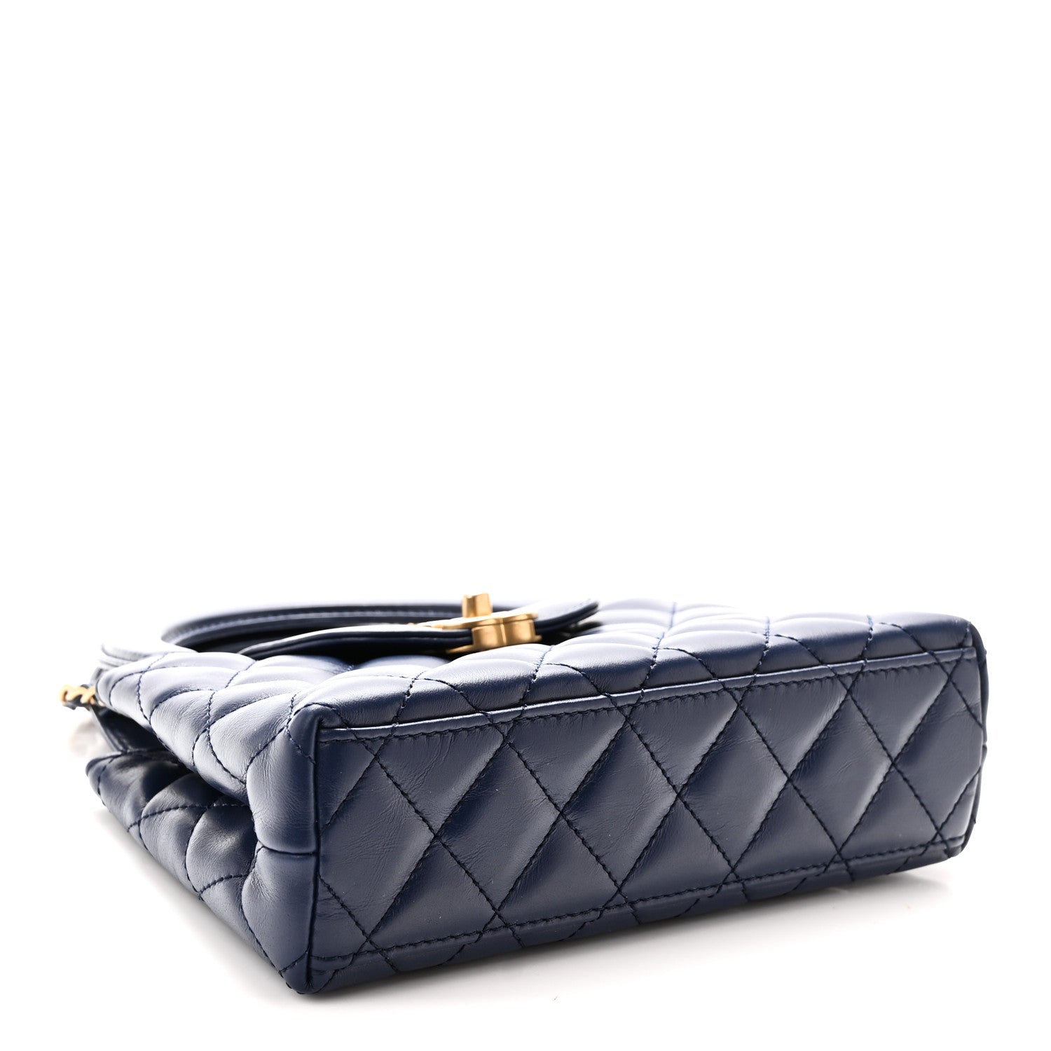Chanel Shiny Aged Calfskin Quilted Nano Kelly Shopper Dark Blue 4 of 10