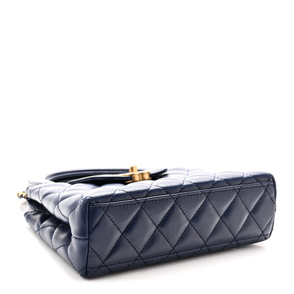 Chanel Shiny Aged Calfskin Quilted Nano Kelly Shopper Dark Blue 4 of 10