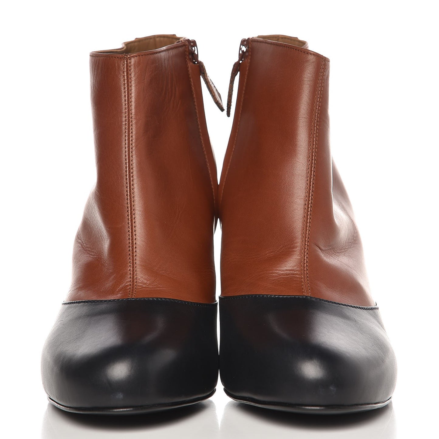 Calfskin Detail Boots 41 Cognac Bleu Nuit