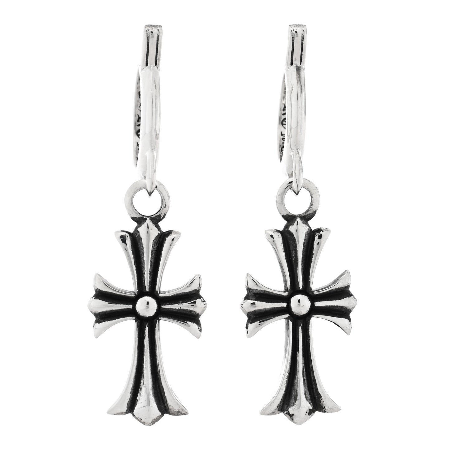 Sterling Silver Tiny CH Cross Hoop Drop Earrings