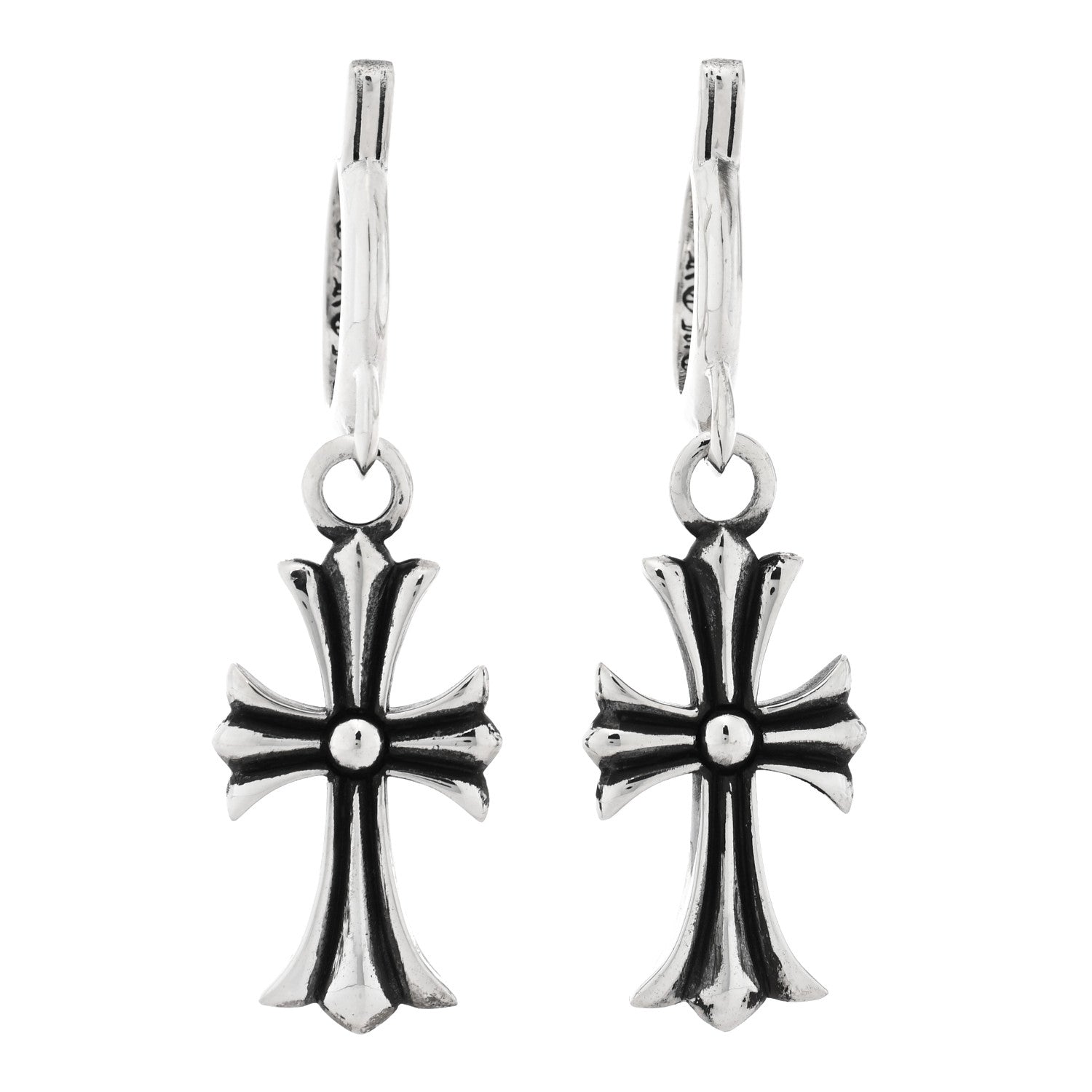 Chrome Hearts Sterling Silver Tiny CH Cross Hoop Drop Earrings 1 of 5