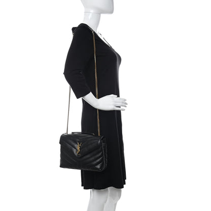 Saint Laurent Calfskin Y Quilted Monogram Small Loulou Chain Satchel Black 3 of 13