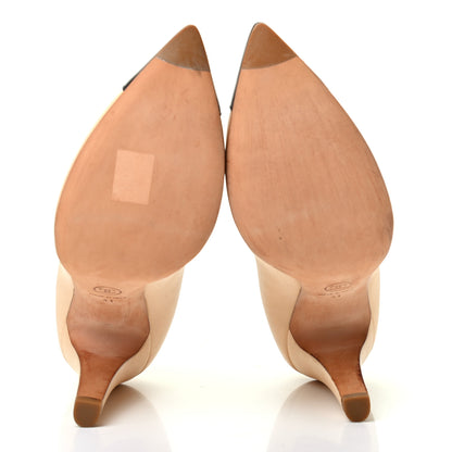 Chanel Lambskin Cap Toe CC Pumps 41 Beige Black 5 of 10