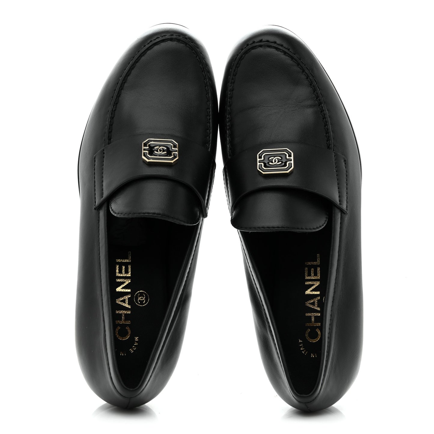 Lambskin Enamel CC Moccasin Loafers 37 Black