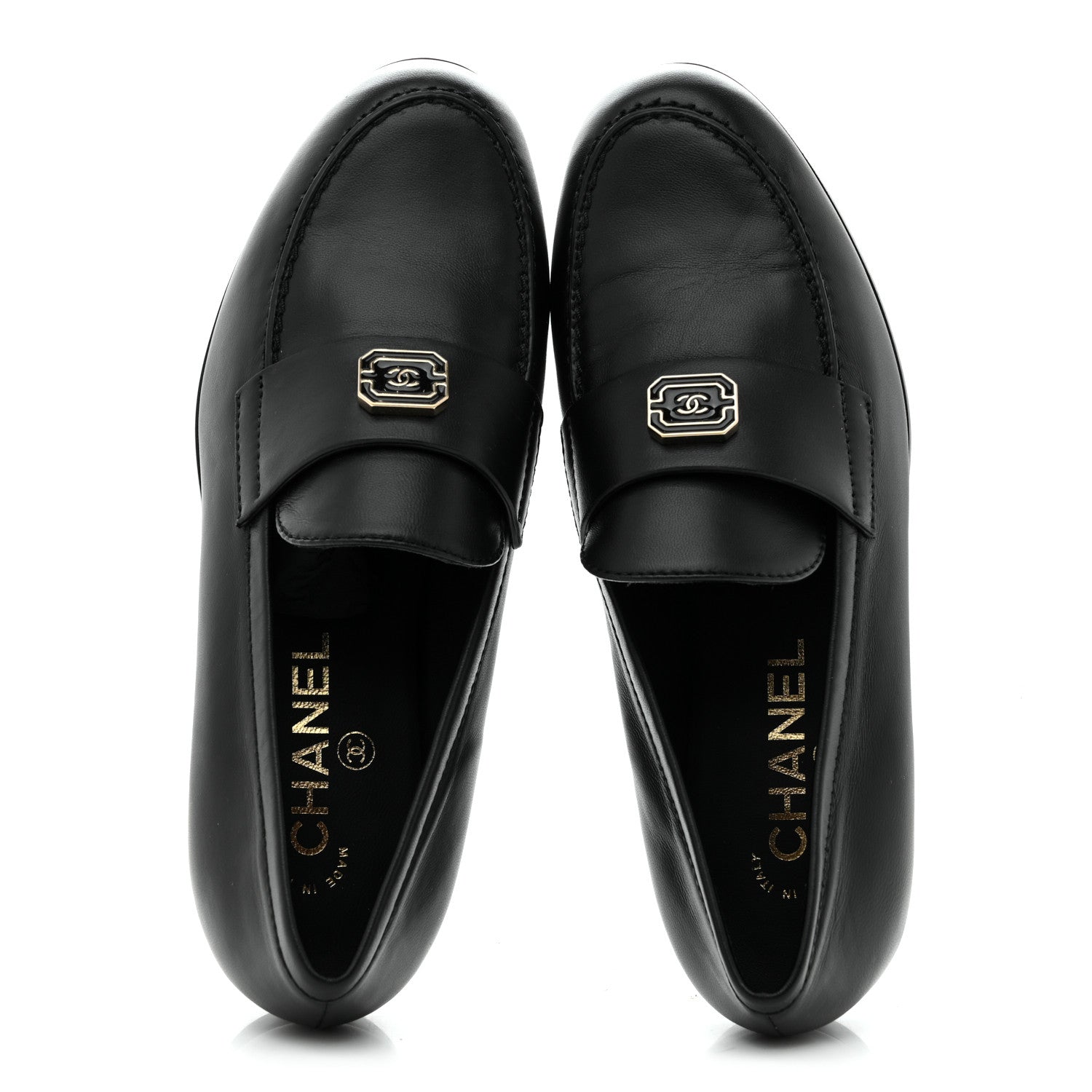 Chanel Lambskin Enamel CC Moccasin Loafers 37 Black 2 of 9