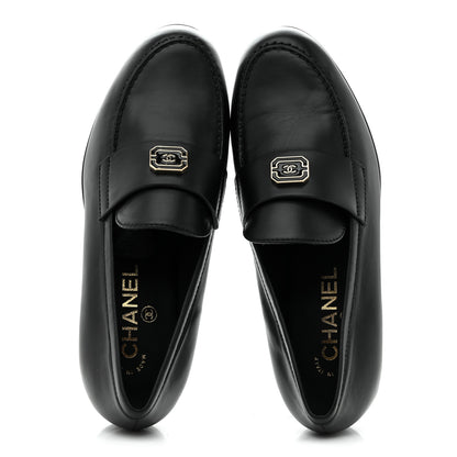 Chanel Lambskin Enamel CC Moccasin Loafers 37 Black 2 of 9