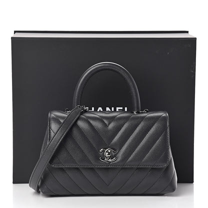 Chanel Caviar Chevron Quilted Mini Coco Handle Flap Dark Grey 12 of 12