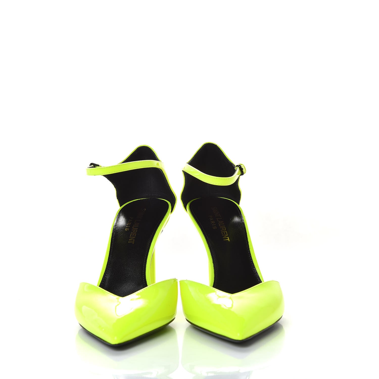 Saint Laurent Patent Anja 85 Ankle Strap Pointed Pumps 37.5 Fluo Yellow 2 of 10