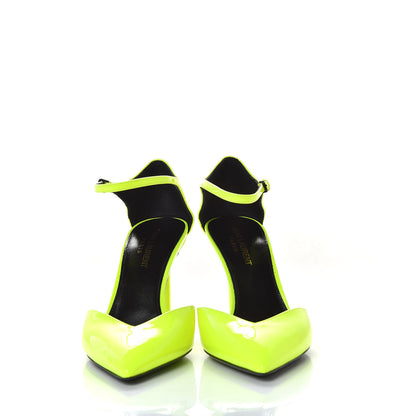 Saint Laurent Patent Anja 85 Ankle Strap Pointed Pumps 37.5 Fluo Yellow 2 of 10