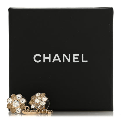 Chanel Crystal CC Flower Dangle Earrings Gold Beige 5 of 5