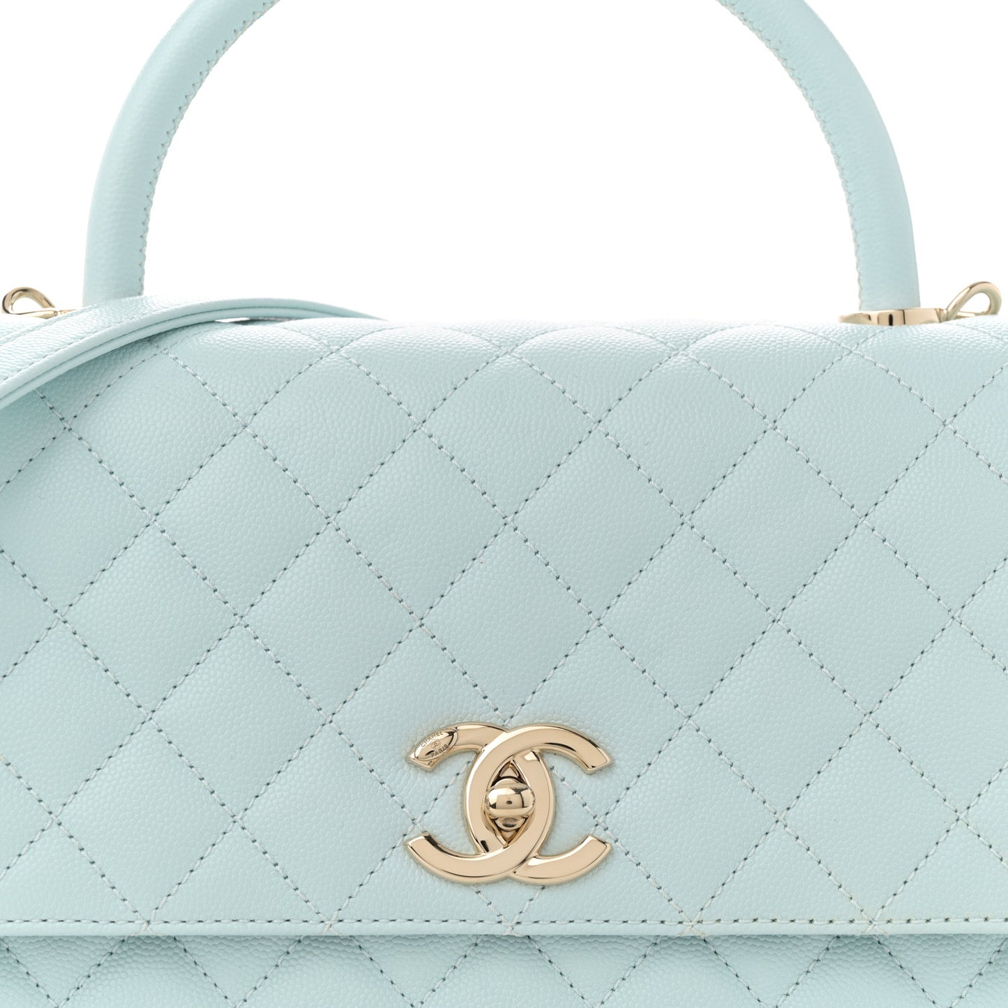 Caviar Quilted Small Coco Handle Flap Light Blue