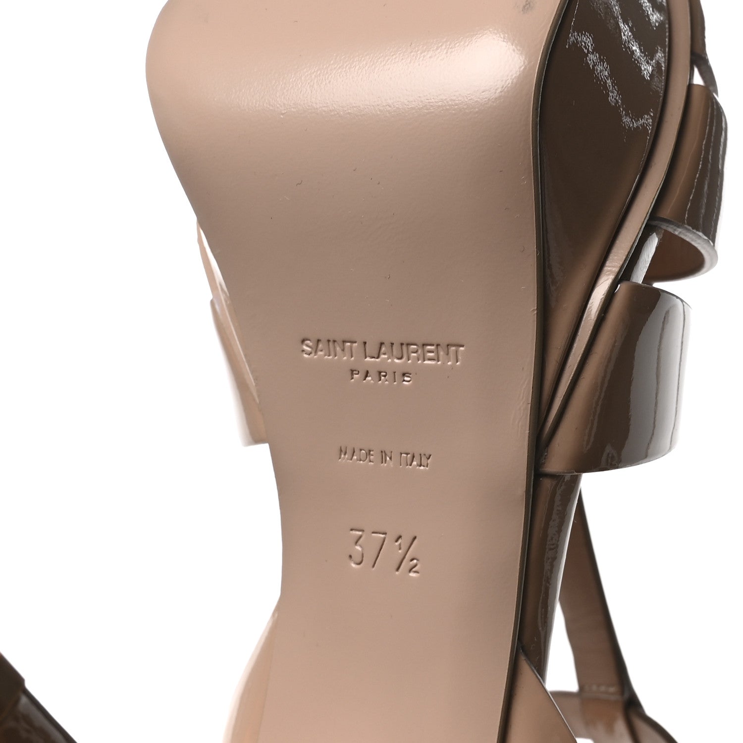 Saint Laurent Vitello Vernice Soft Tribute 75 Platform Sandals 37.5 Nude 7 of 9