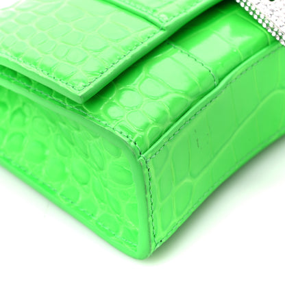 Balenciaga Shiny Calfskin Strass Crocodile Embossed Hourglass Chain Bag Fluo Green 8 of 10