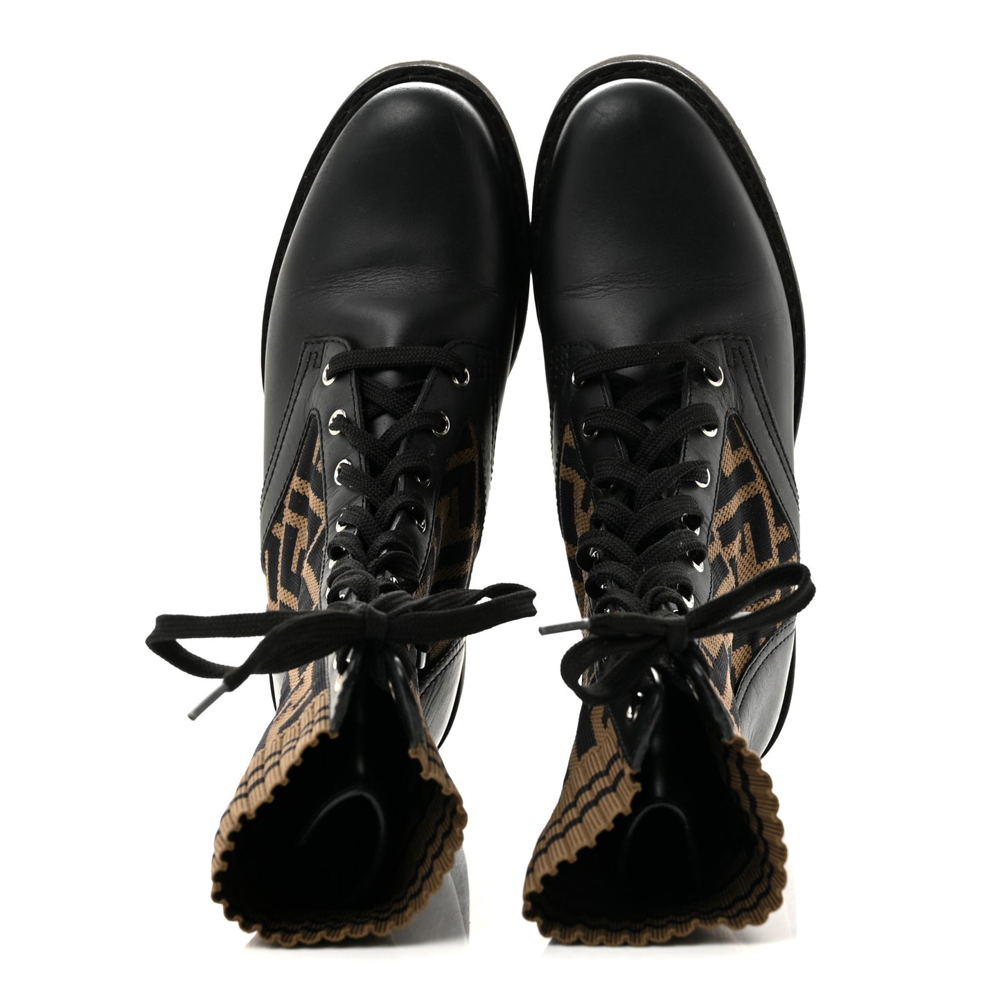 Calfskin Stretch Fabric FF Rockoko Biker Boots 40 Black Tobacco