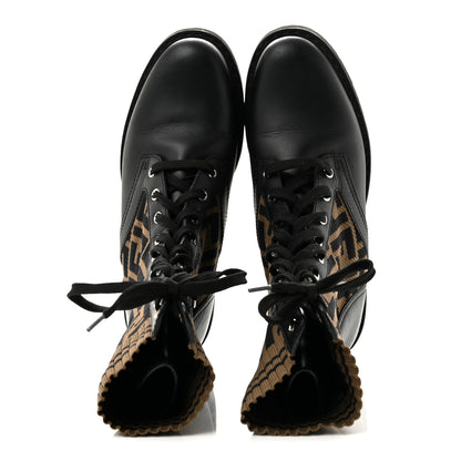 Fendi Calfskin Stretch Fabric FF Rockoko Biker Boots 40 Black Tobacco 2 of 11