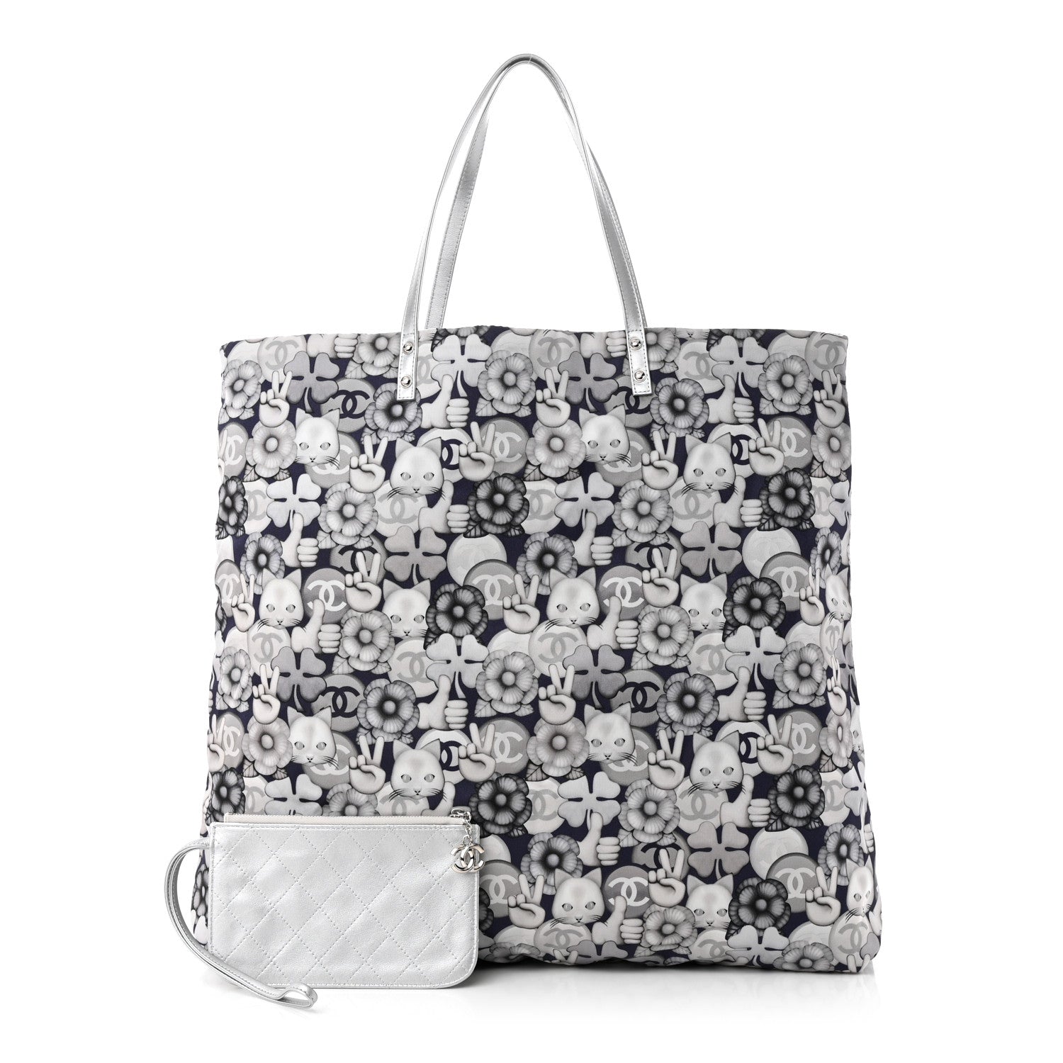 Chanel Nylon Cat Emoticon Tote Navy Silver 1 of 12