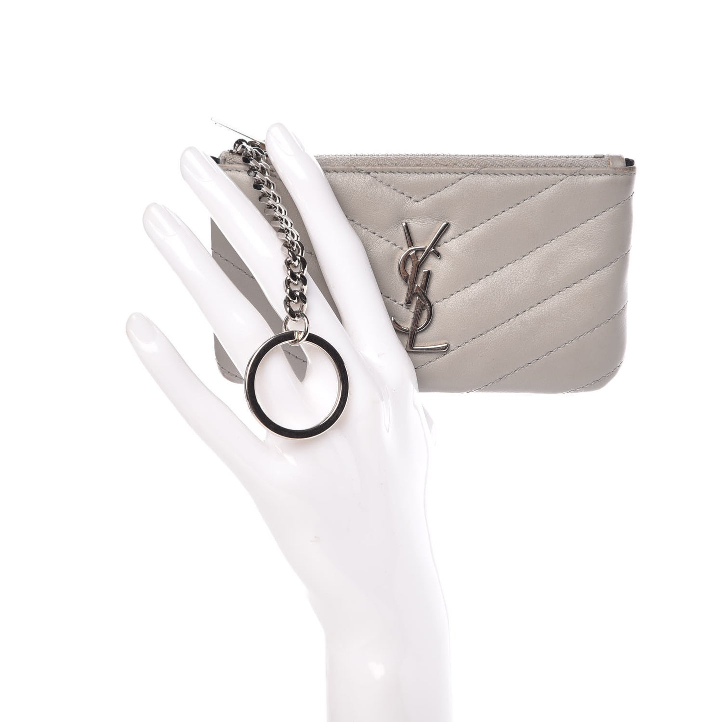 Calfskin Matelasse Monogram Key Pouch Light Grey
