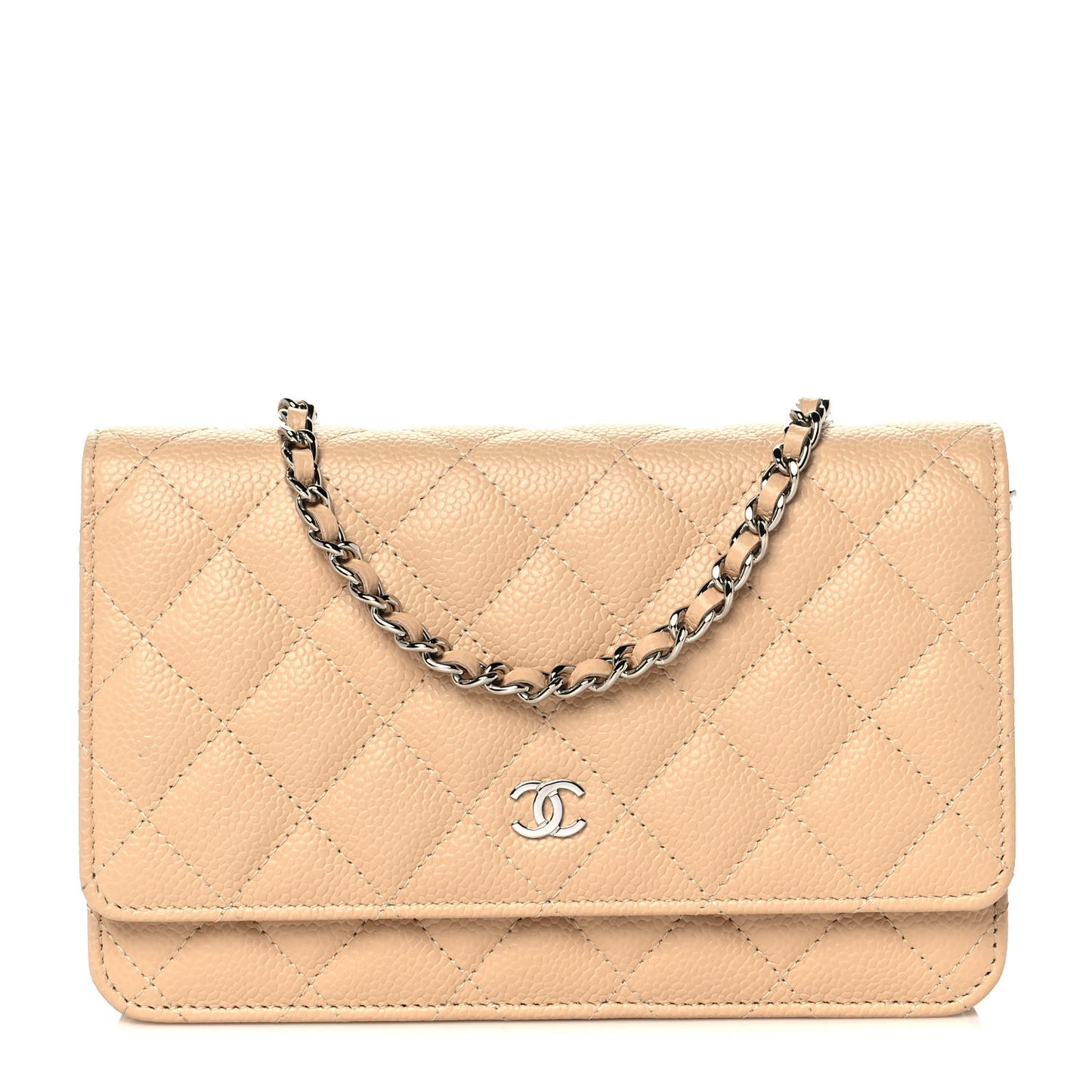 Caviar Quilted Wallet On Chain WOC Beige