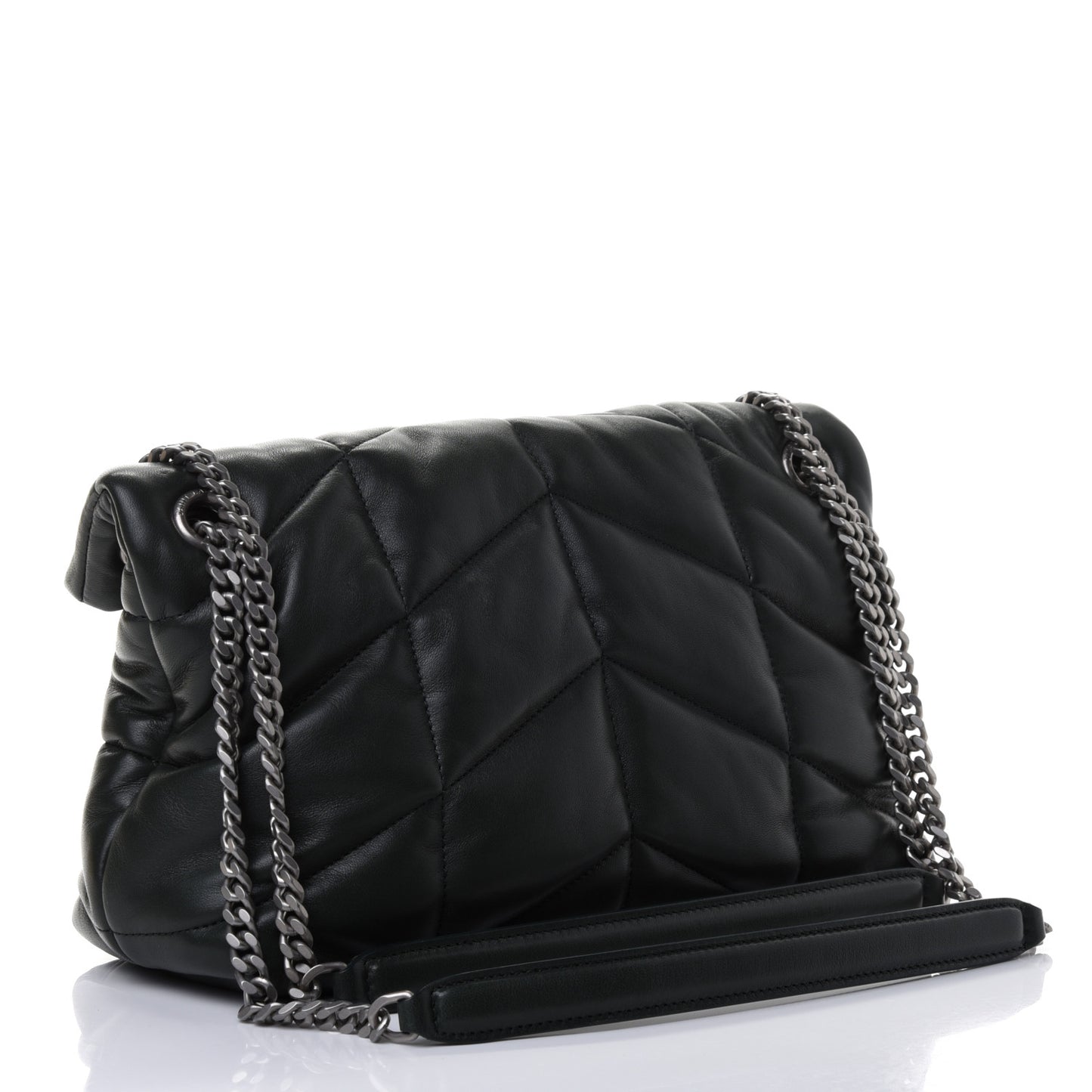 Lambskin Quilted Small Loulou Puffer Monogram Chain Satchel Dark Green