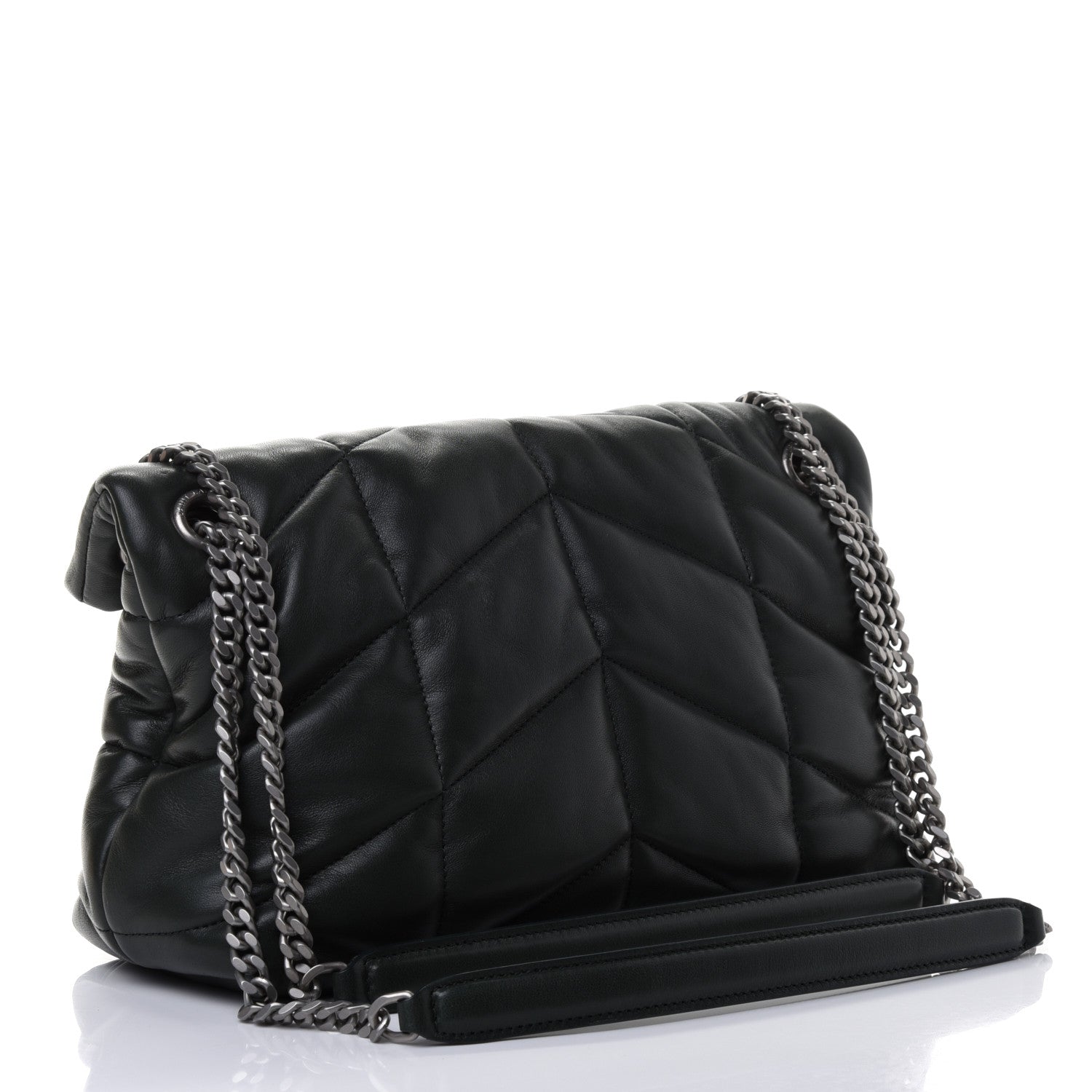 Saint Laurent Lambskin Quilted Small Loulou Puffer Monogram Chain Satchel Dark Green 2 of 4