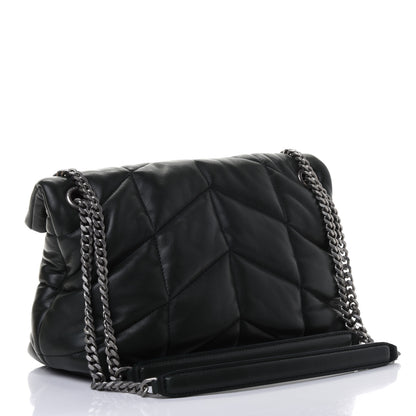 Saint Laurent Lambskin Quilted Small Loulou Puffer Monogram Chain Satchel Dark Green 2 of 4