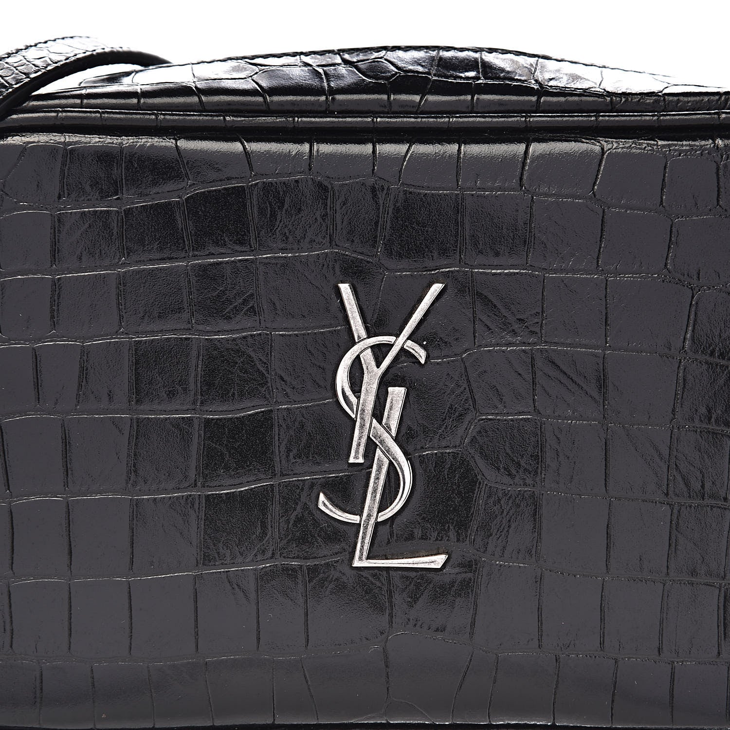 Saint Laurent Calfskin Crocodile Embossed Monogram Mini Lou Camera Bag Black 10 of 10