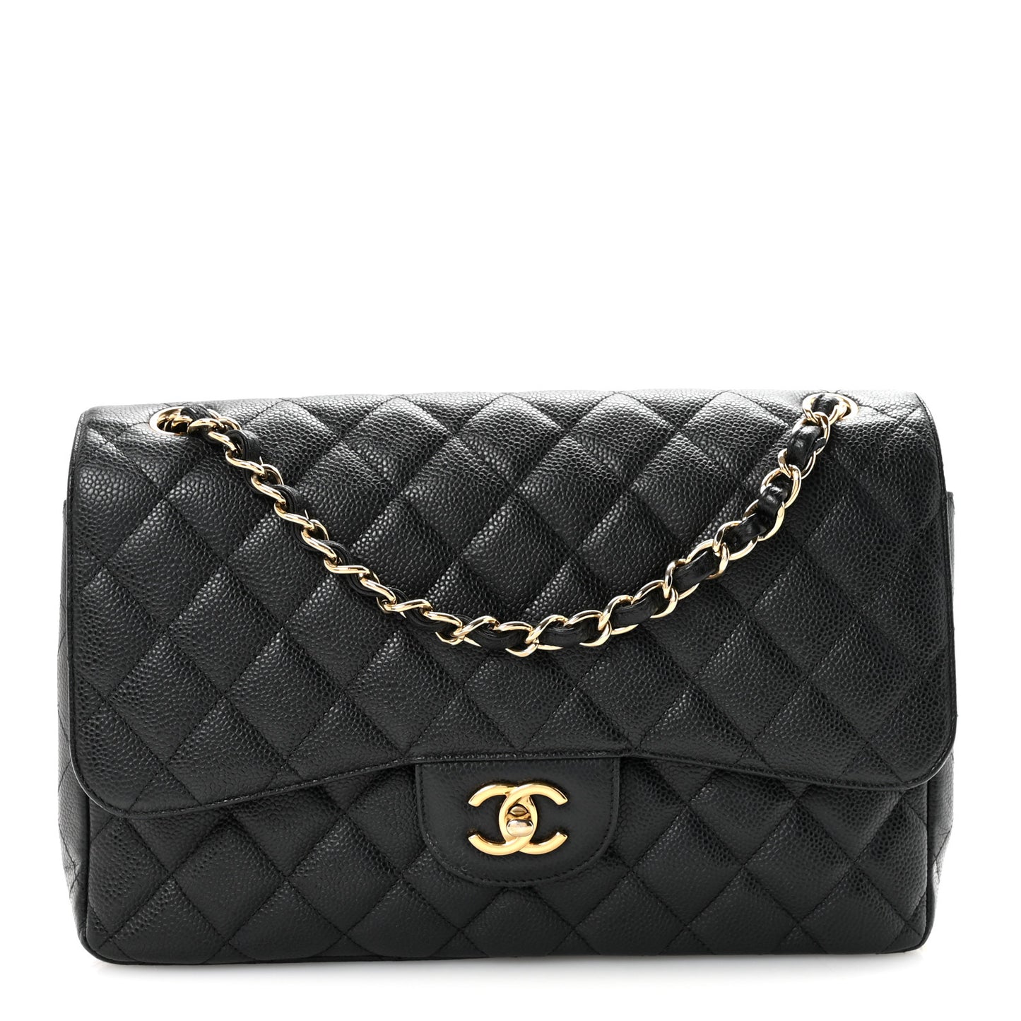 Caviar Quilted Jumbo Double Flap Black