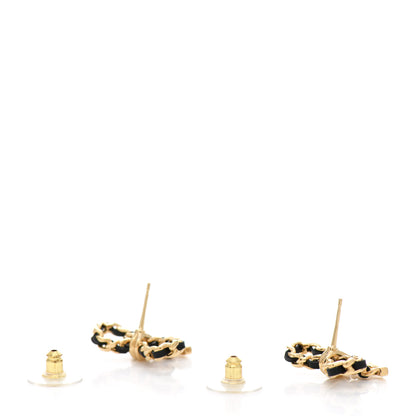 Chanel Lambskin Chain Bow Stud Earrings Black Gold 3 of 5