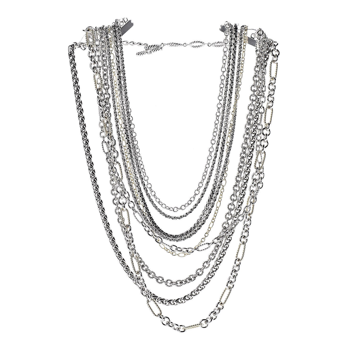 David Yurman Sterling Silver 18K Yellow Gold Multi Chain Necklace 3 of 5