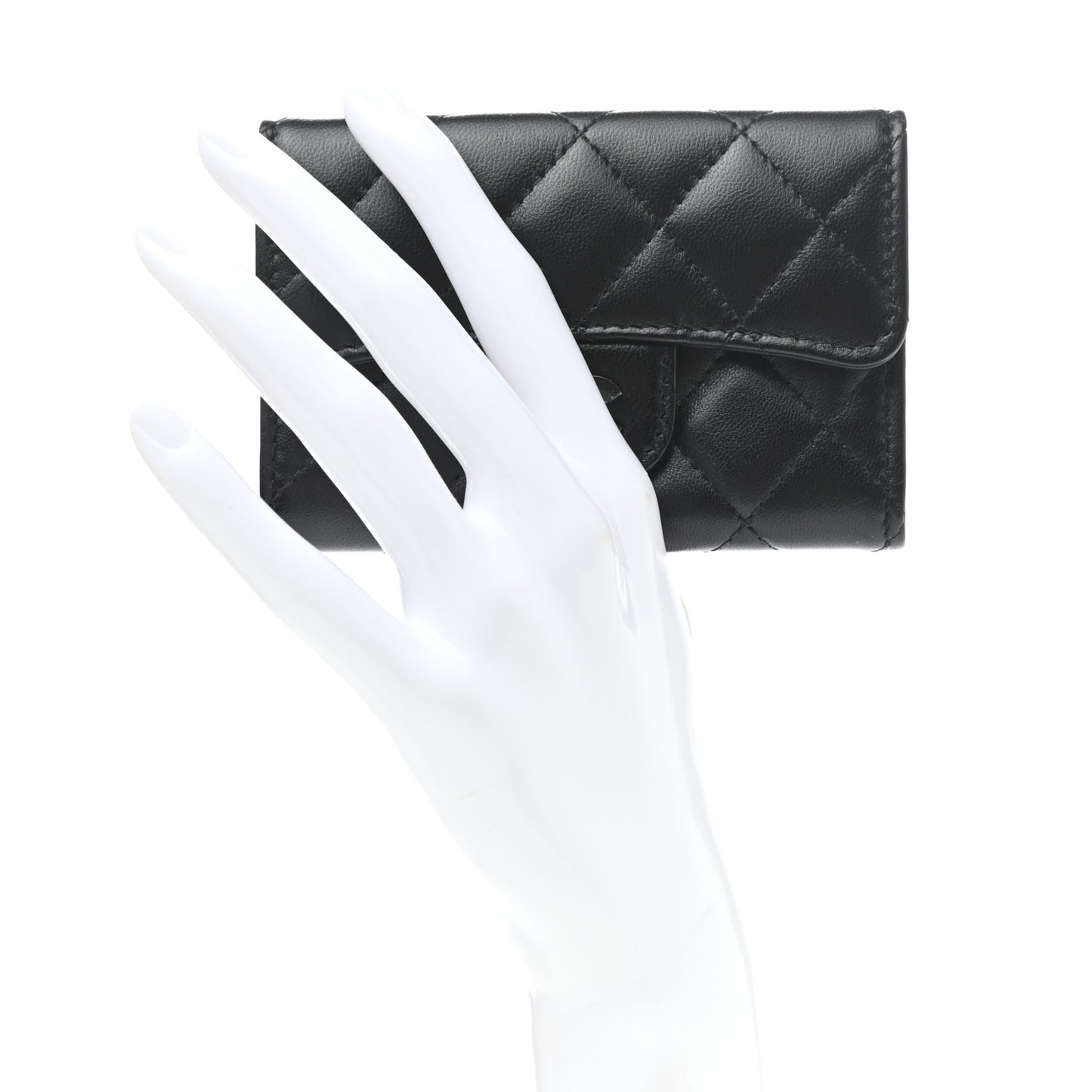 Lambskin Quilted Flap Card Holder Wallet So Black