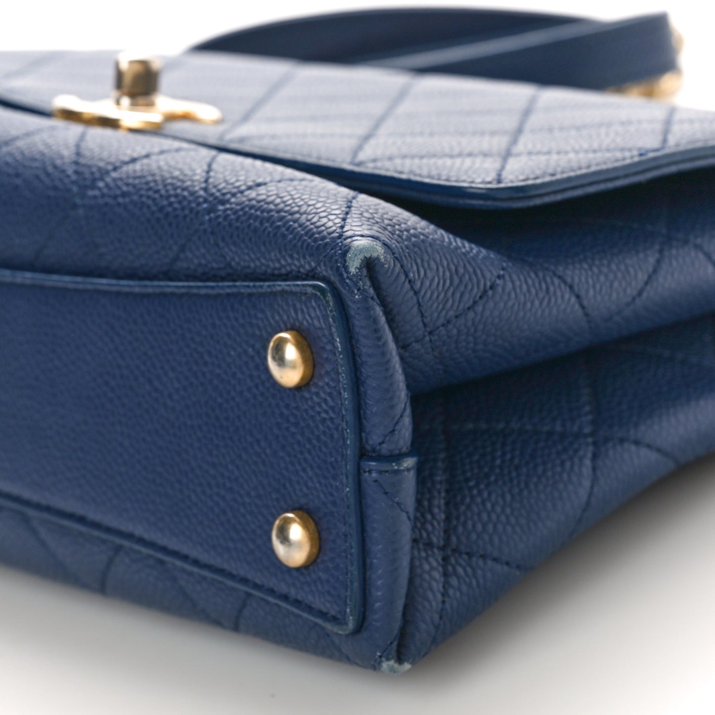 Caviar Diamond Stitched Small Top Handle Flap Blue