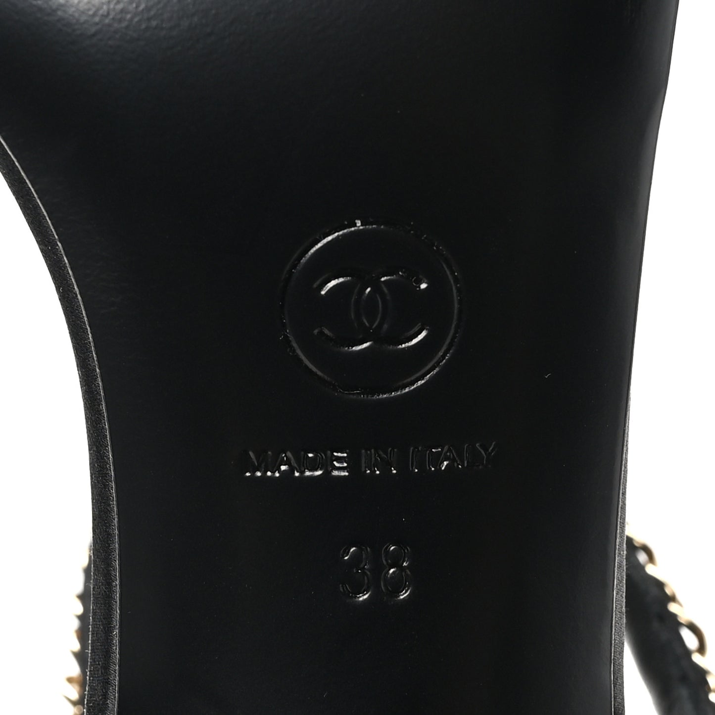 Silk Satin Pearl Chain CC Sandals 38 Black