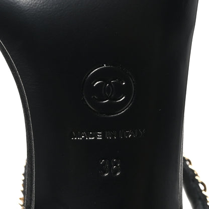 Chanel Silk Satin Pearl Chain CC Sandals 38 Black 7 of 12
