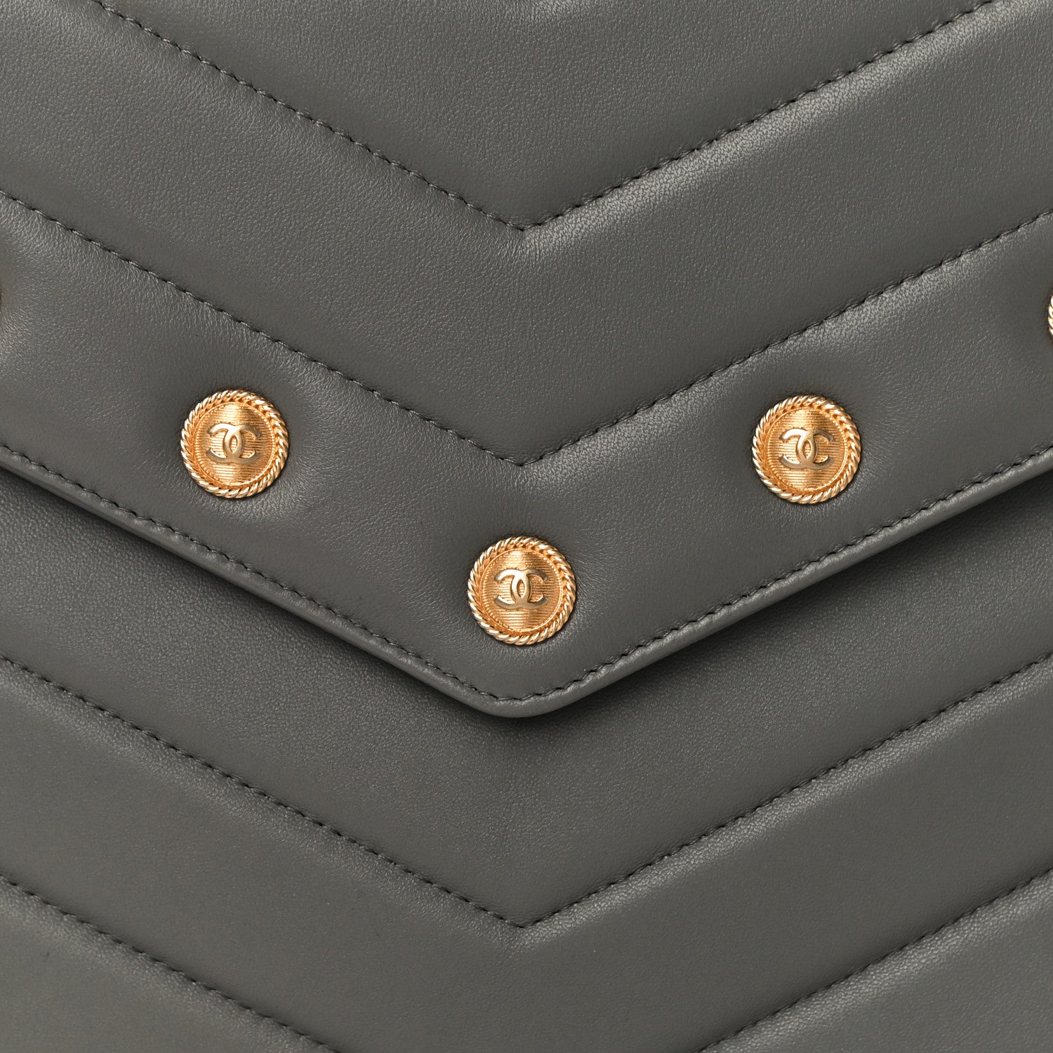 Chanel Calfskin Chevron Quilted CC Button Envelope Pouch Grey 10 of 11