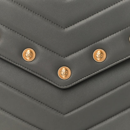 Chanel Calfskin Chevron Quilted CC Button Envelope Pouch Grey 10 of 11