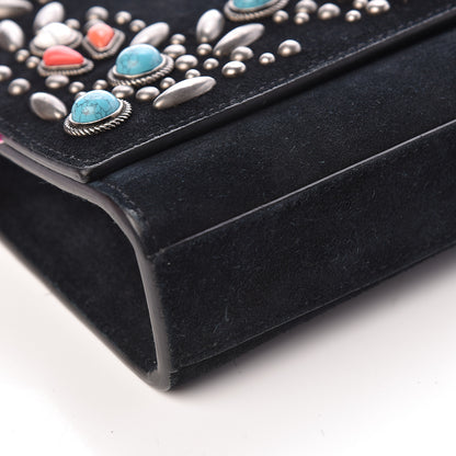 Saint Laurent Suede Small Monogram Stone Studded Kate Satchel Black Turquoise Coral 20 of 23