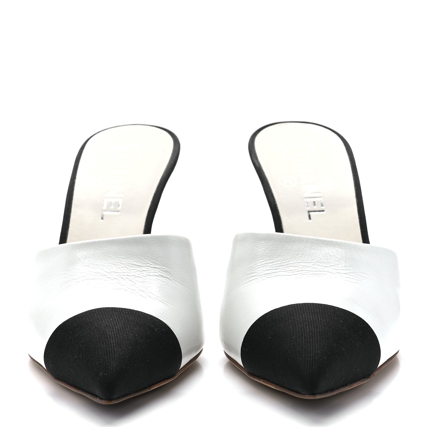 Chanel Patent Lambskin Grosgrain Cap Toe Pearl Mule 39.5 White Black 2 of 9