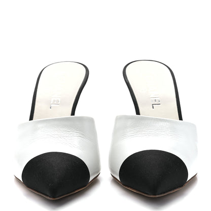 Chanel Patent Lambskin Grosgrain Cap Toe Pearl Mule 39.5 White Black 2 of 9
