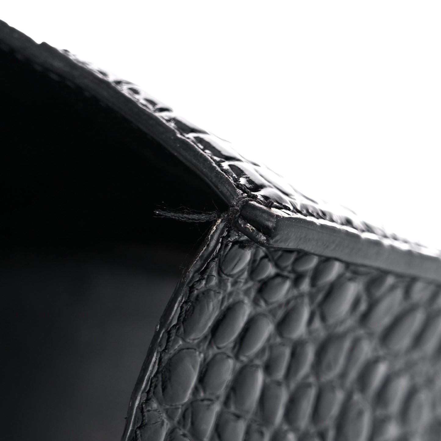 Shiny Calfskin Crocodile Embossed Small Hourglass Top Handle Bag Black