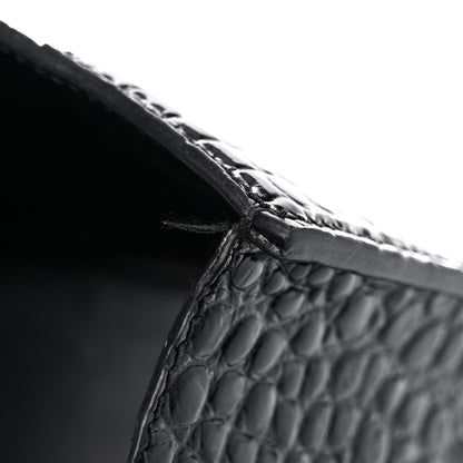 Balenciaga Shiny Calfskin Crocodile Embossed Small Hourglass Top Handle Bag Black 19 of 21