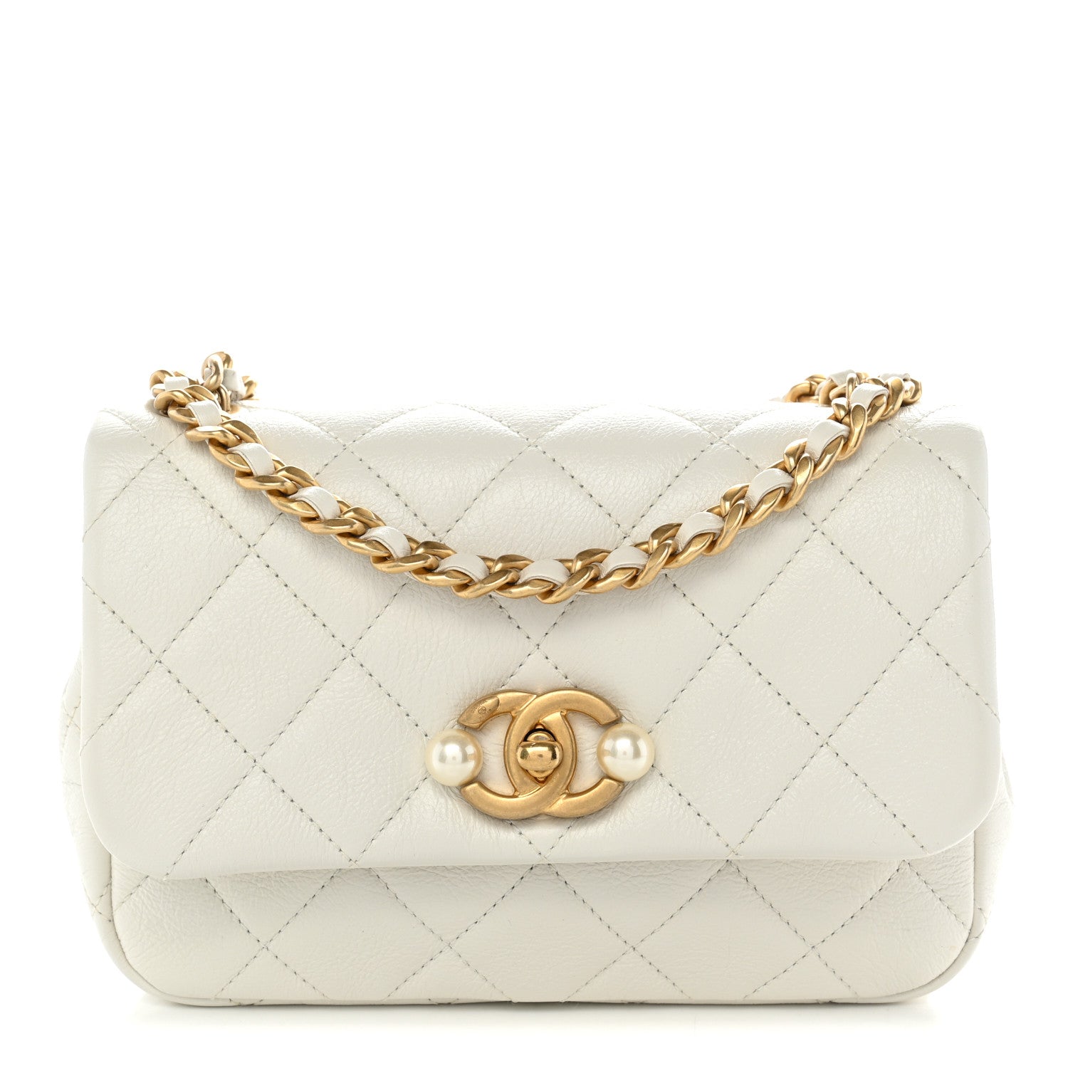 Chanel Glazed Calfskin Quilted Mini Pearl Side Flap White 1 of 10