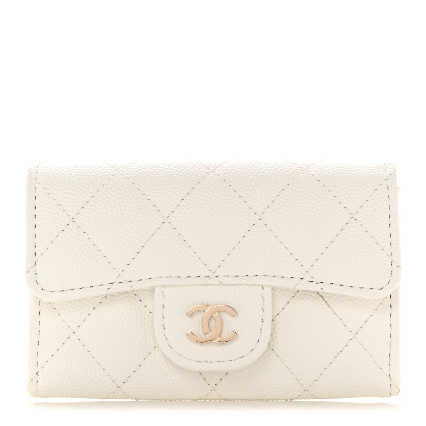 Caviar Quilted Flap Card Holder Wallet White