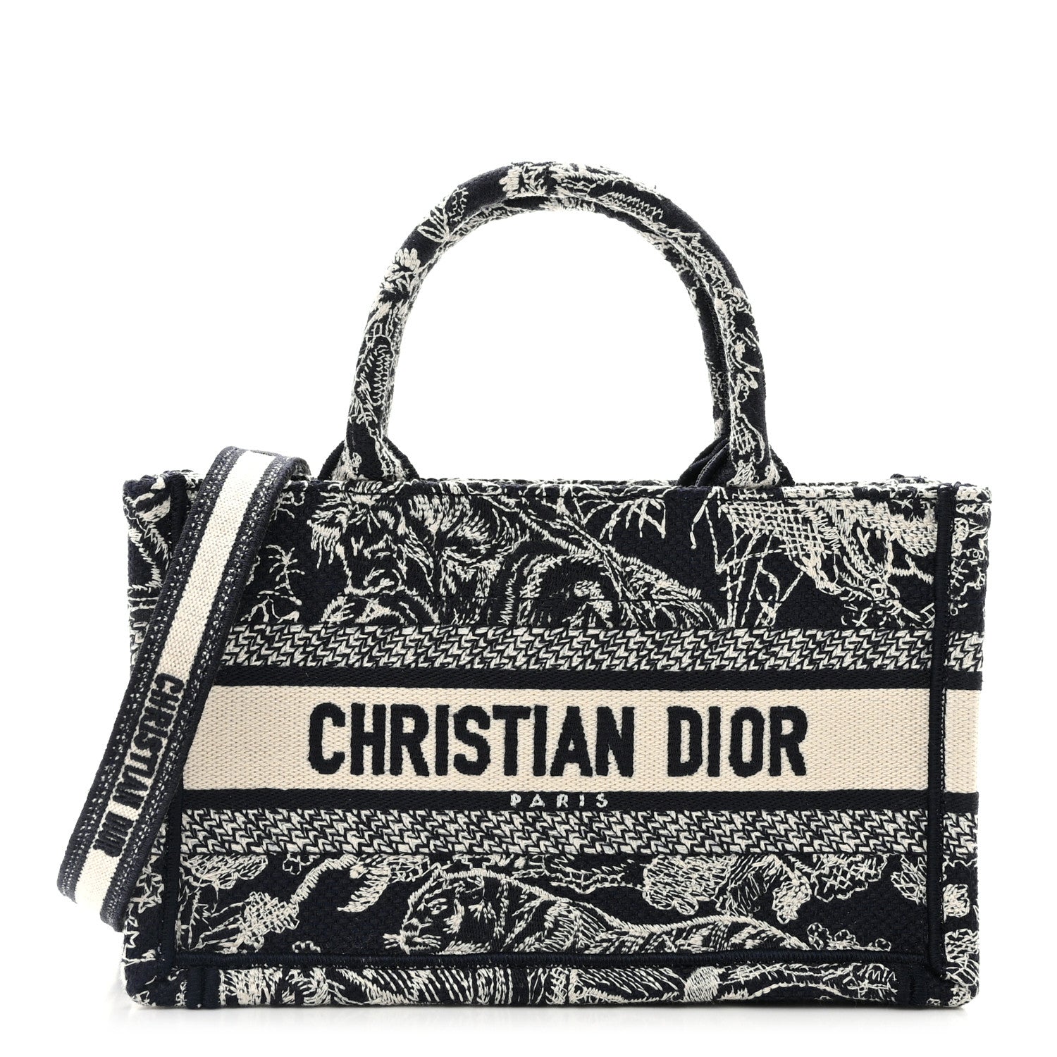 Christian Dior Canvas Embroidered Toile De Jouy Reverse Mini Book Tote With Strap Blue Multicolor 1 of 12