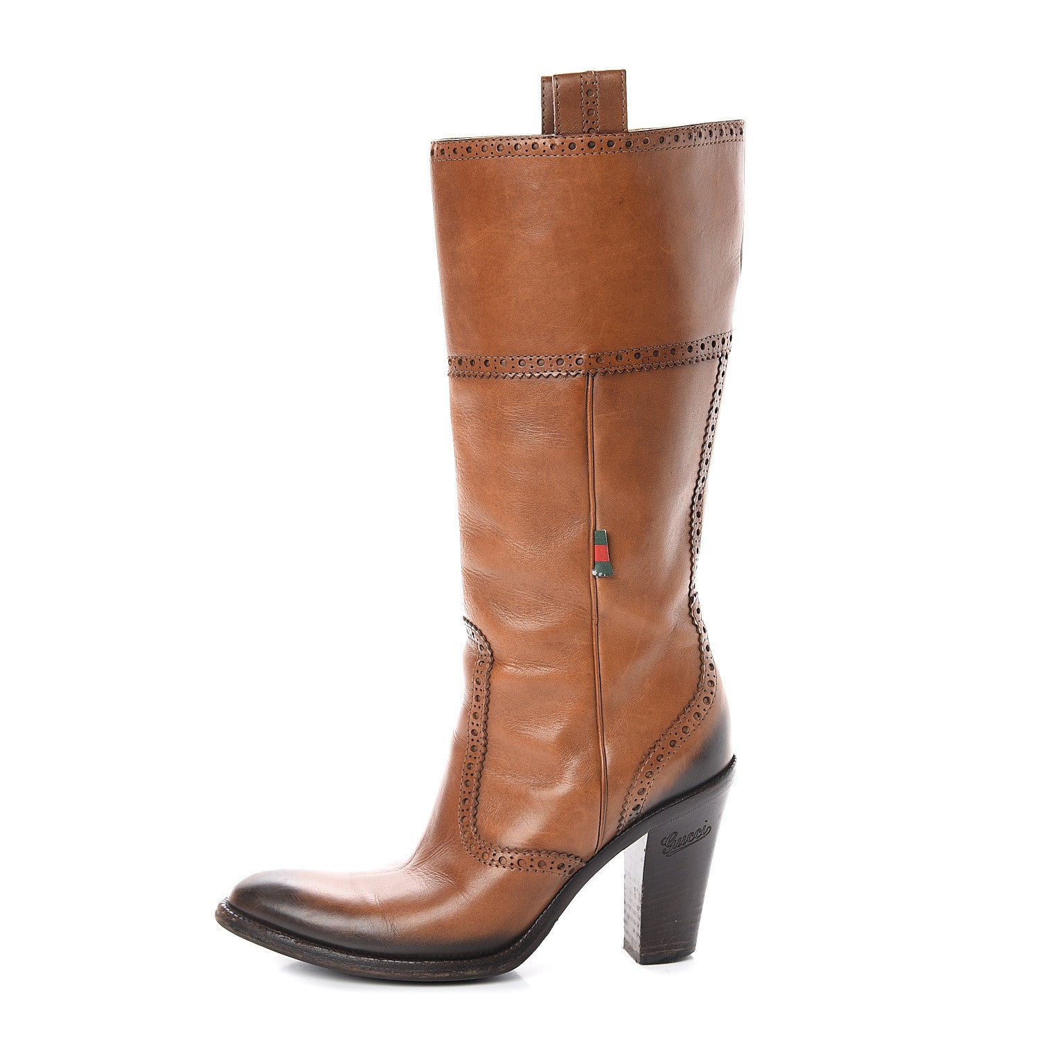 Gucci Calfskin Perforated Brogue High Boots 6 Brown 1 of 7