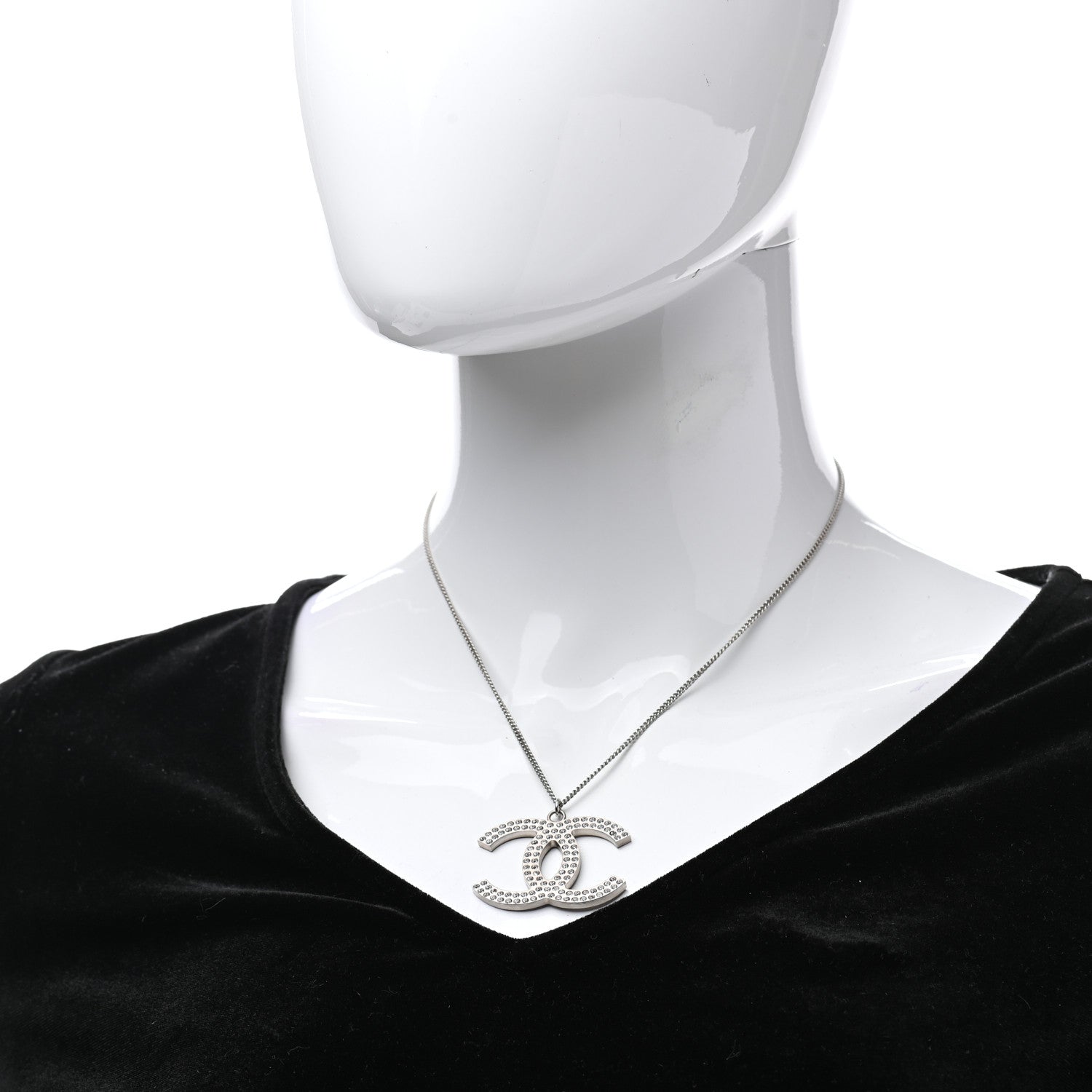 Chanel Crystal Large CC Necklace Silver 2 of 7