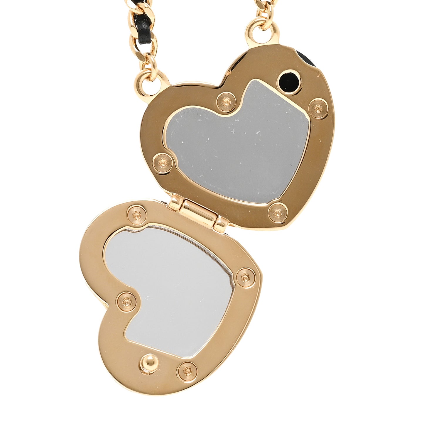 Lambskin CC Heart Mirror Locket Necklace Gold