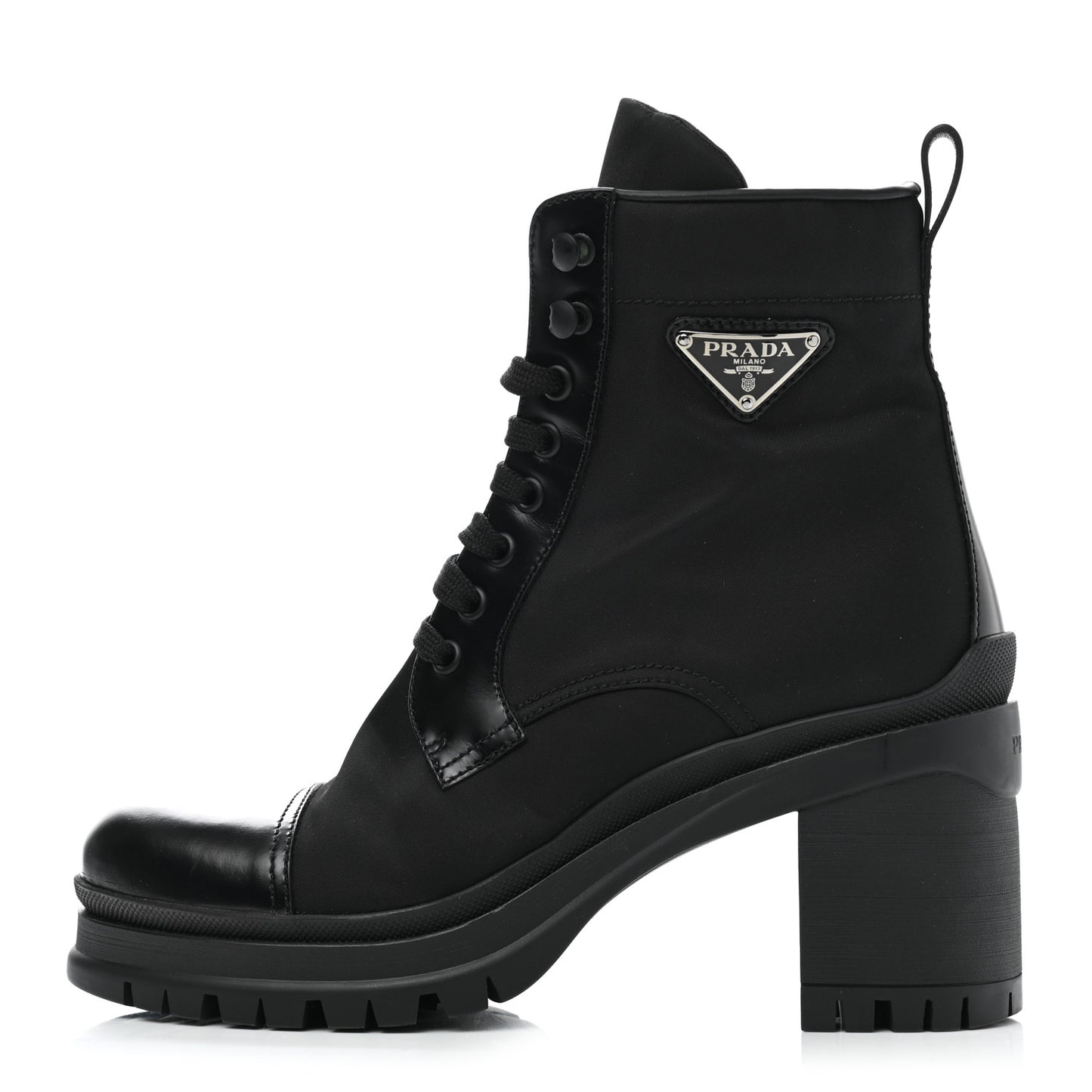 Spazzolato Re-Nylon Metal Triangle Logo Lace Up 85mm Boots 38 Black