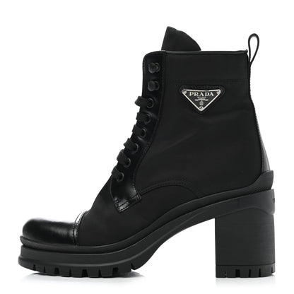 Prada Spazzolato Re-Nylon Metal Triangle Logo Lace Up 85mm Boots 38 Black 1 of 9