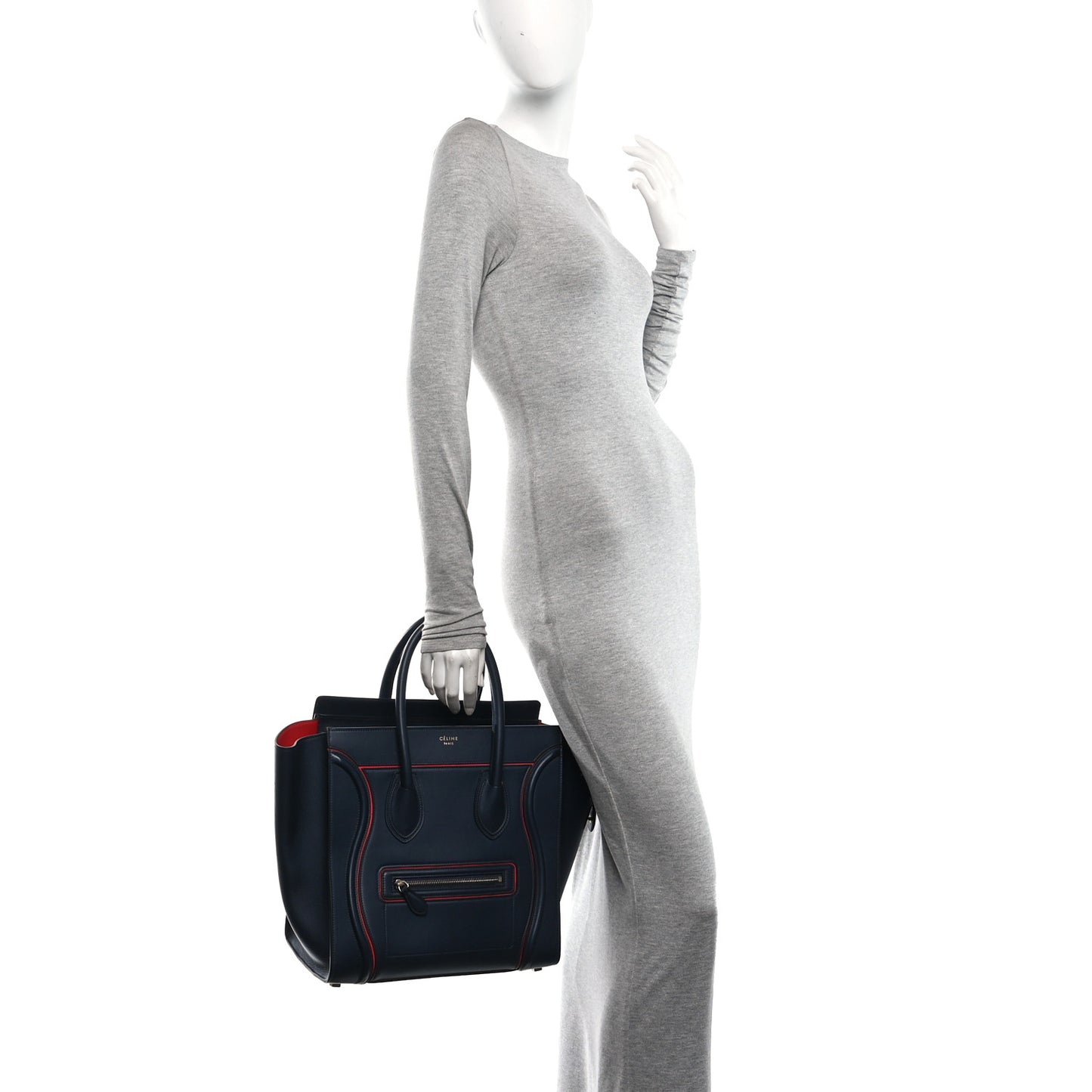 Satin Debossed Calfskin Mini Luggage Navy Blue